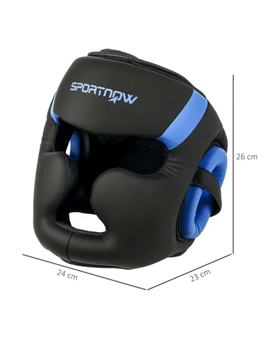 SPORTNOW Boxing Headguard w/ Adjustable Strap for Sparring, Kickboxing, MMA, Blue/Black