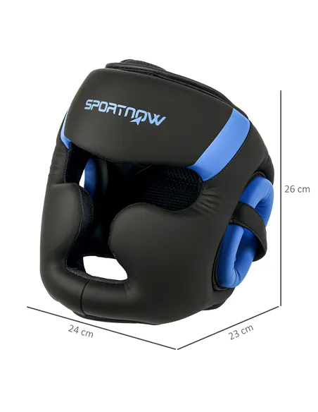 SPORTNOW Boxing Headguard w/ Adjustable Strap for Sparring, Kickboxing, MMA, Blue/Black