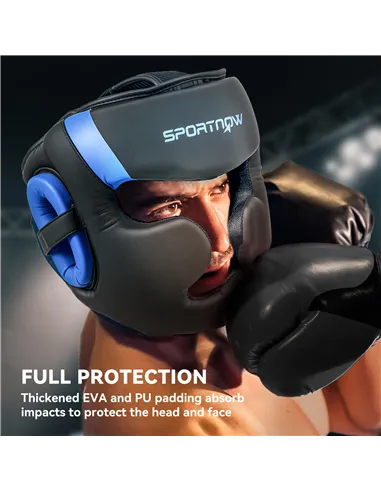 SPORTNOW Boxing Headguard w/ Adjustable Strap for Sparring, Kickboxing, MMA, Blue/Black