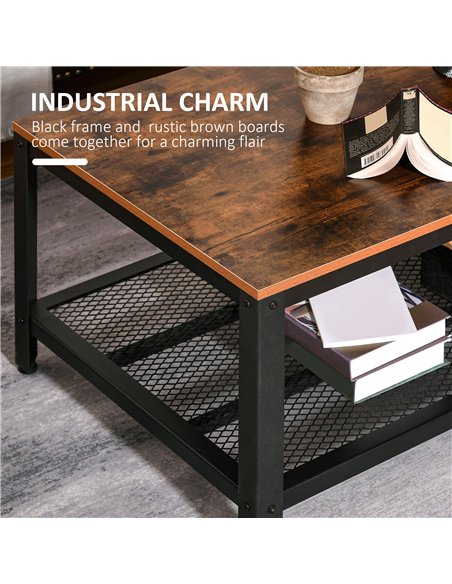 HOMCOM Coffee Table Industrial Side Table Living Room Table with Storage Shelf and Metal Frame for Home Office, 106L x 60W x 45H