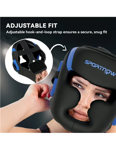 SPORTNOW Boxing Headguard w/ Adjustable Strap for Sparring, Kickboxing, MMA, Blue/Black