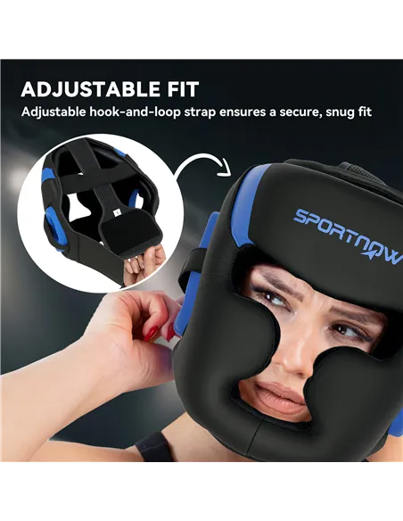 SPORTNOW Boxing Headguard w/ Adjustable Strap for Sparring, Kickboxing, MMA, Blue/Black