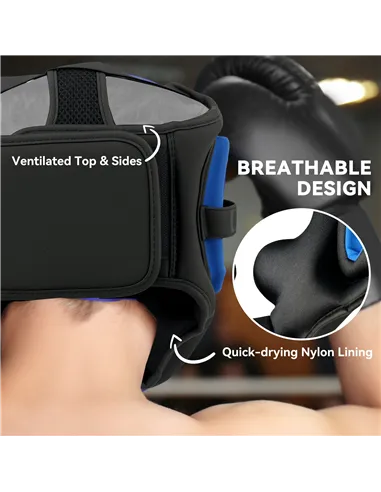 SPORTNOW Boxing Headguard w/ Adjustable Strap for Sparring, Kickboxing, MMA, Blue/Black