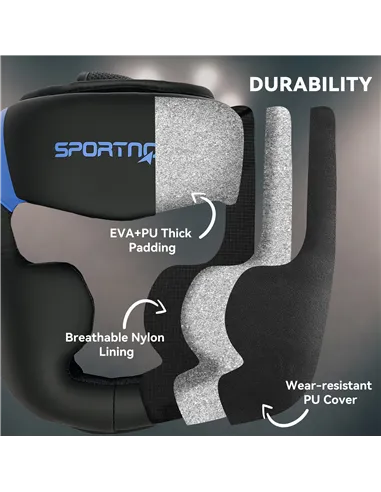 SPORTNOW Boxing Headguard w/ Adjustable Strap for Sparring, Kickboxing, MMA, Blue/Black