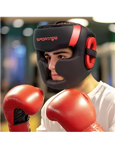 SPORTNOW Boxing Headguard w/ Adjustable Strap for Sparring, Kickboxing, MMA, Red/Black 2