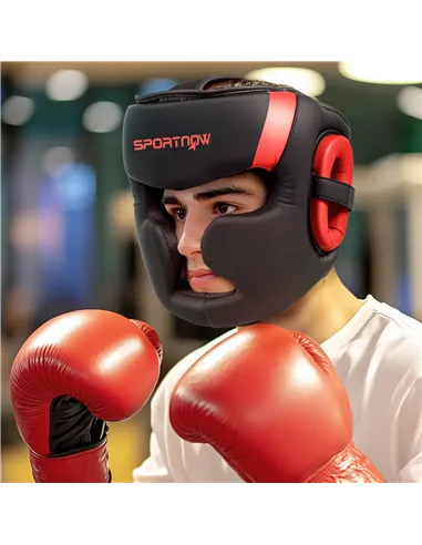 SPORTNOW Boxing Headguard w/ Adjustable Strap for Sparring, Kickboxing, MMA, Red/Black