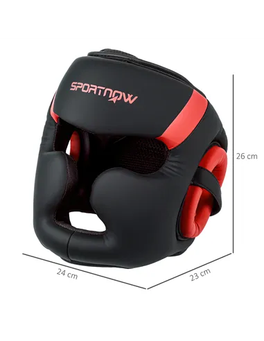 SPORTNOW Boxing Headguard w/ Adjustable Strap for Sparring, Kickboxing, MMA, Red/Black