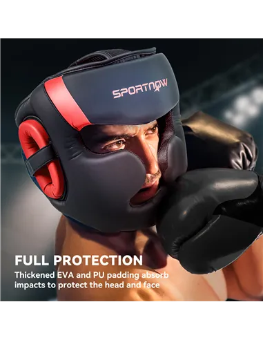 SPORTNOW Boxing Headguard w/ Adjustable Strap for Sparring, Kickboxing, MMA, Red/Black