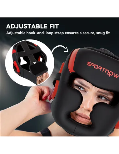 SPORTNOW Boxing Headguard w/ Adjustable Strap for Sparring, Kickboxing, MMA, Red/Black
