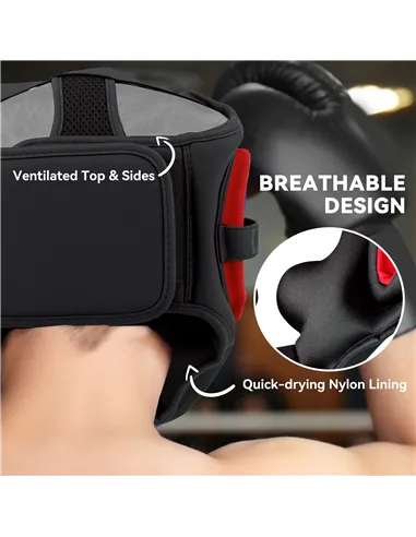 SPORTNOW Boxing Headguard w/ Adjustable Strap for Sparring, Kickboxing, MMA, Red/Black