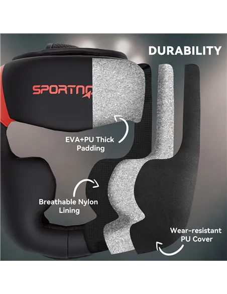 SPORTNOW Boxing Headguard w/ Adjustable Strap for Sparring, Kickboxing, MMA, Red/Black