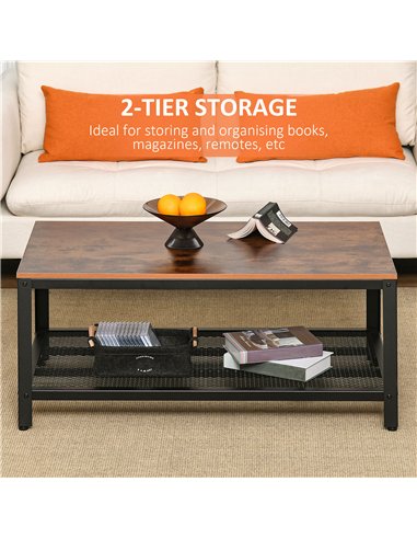 HOMCOM Coffee Table Industrial Side Table Living Room Table with Storage Shelf and Metal Frame for Home Office, 106L x 60W x 45H
