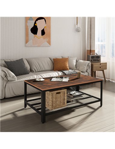 HOMCOM Coffee Table Industrial Side Table Living Room Table with Storage Shelf and Metal Frame for Home Office, 106L x 60W x 45H
