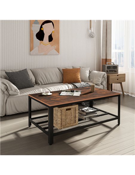 HOMCOM Coffee Table Industrial Side Table Living Room Table with Storage Shelf and Metal Frame for Home Office, 106L x 60W x 45H