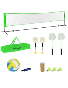 SPORTNOW Badminton Net Set, Height Adjustable Net for Pickleball, Volleyball, Badminton, with 3 Shuttlecocks, 4 Rackets
