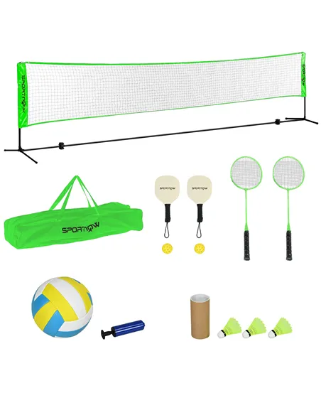 SPORTNOW Badminton Net Set, Height Adjustable Net for Pickleball, Volleyball, Badminton, with 3 Shuttlecocks, 4 Rackets