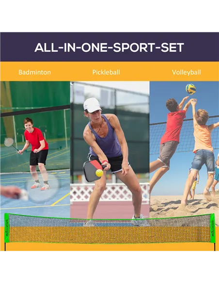 SPORTNOW Badminton Net Set, Height Adjustable Net for Pickleball, Volleyball, Badminton, with 3 Shuttlecocks, 4 Rackets