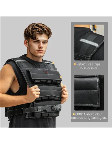 SPORTNOW 30KG Adjustable Weighted Vest, Running Weight Vest, with 30 Metal Weights, Reflective Strips, for Running, Exercise