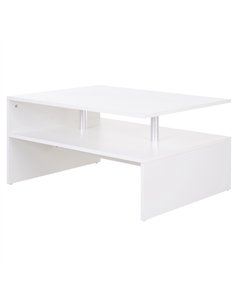 HOMCOM Coffee Table with Storage, 2-Tier Centre Table, Modern Living Room Table with Open Shelf and Aluminium Poles, White