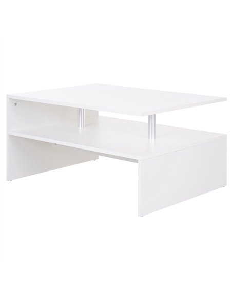 HOMCOM Coffee Table with Storage, 2-Tier Centre Table, Modern Living Room Table with Open Shelf and Aluminium Poles, White