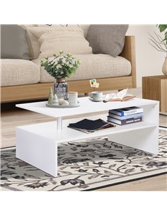 HOMCOM Coffee Table with Storage, 2-Tier Centre Table, Modern Living Room Table with Open Shelf and Aluminium Poles, White 2