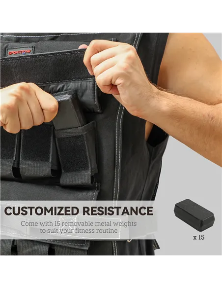 SPORTNOW 15KG Adjustable Weighted Vest, Running Weight Vest, with 30 Metal Weights, Reflective Strips, for Running, Exercise