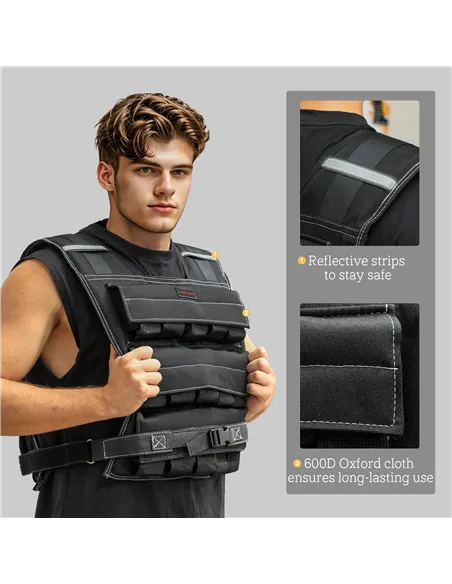 SPORTNOW 15KG Adjustable Weighted Vest, Running Weight Vest, with 30 Metal Weights, Reflective Strips, for Running, Exercise
