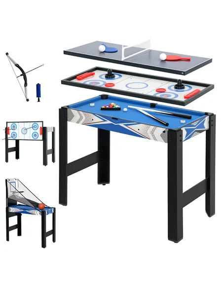 SPORTNOW 5-in-1 Multi Games Table, with Pool, Table Tennis, Basketball, Hockey, Archery, Blue