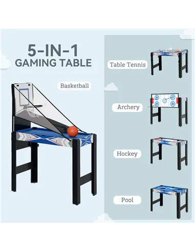 SPORTNOW 5-in-1 Multi Games Table, with Pool, Table Tennis, Basketball, Hockey, Archery, Blue