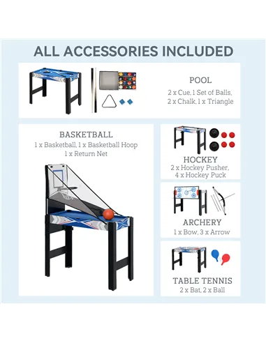SPORTNOW 5-in-1 Multi Games Table, with Pool, Table Tennis, Basketball, Hockey, Archery, Blue