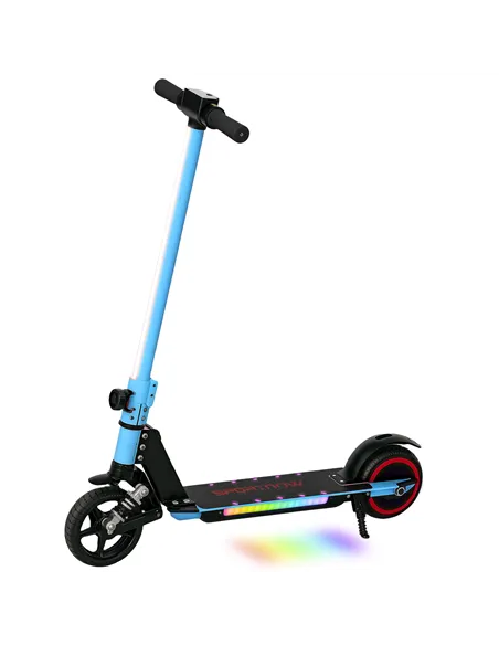 SPORTNOW Folding Electric Scooter for Kids, with Dual Brakes, Front Suspension, LED Colourful Lights, Blue