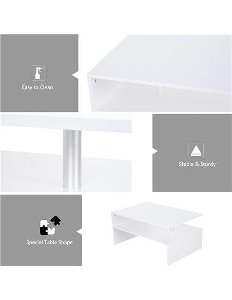 HOMCOM Coffee Table with Storage, 2-Tier Centre Table, Modern Living Room Table with Open Shelf and Aluminium Poles, White