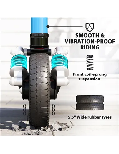 SPORTNOW Folding Electric Scooter for Kids, with Dual Brakes, Front Suspension, LED Colourful Lights, Blue