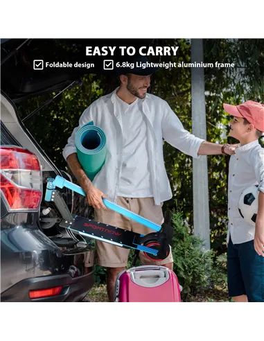 SPORTNOW Folding Electric Scooter for Kids, with Dual Brakes, Front Suspension, LED Colourful Lights, Blue