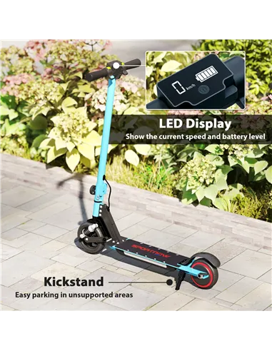 SPORTNOW Folding Electric Scooter for Kids, with Dual Brakes, Front Suspension, LED Colourful Lights, Blue