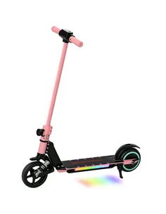 SPORTNOW Folding Electric Scooter for Kids, with Dual Brakes, Front Suspension, LED Colourful Lights, Pink