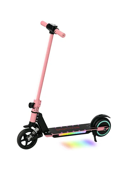SPORTNOW Folding Electric Scooter for Kids, with Dual Brakes, Front Suspension, LED Colourful Lights, Pink