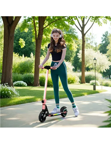 SPORTNOW Folding Electric Scooter for Kids, with Dual Brakes, Front Suspension, LED Colourful Lights, Pink