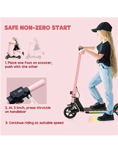 SPORTNOW Folding Electric Scooter for Kids, with Dual Brakes, Front Suspension, LED Colourful Lights, Pink