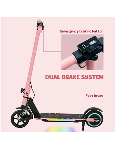 SPORTNOW Folding Electric Scooter for Kids, with Dual Brakes, Front Suspension, LED Colourful Lights, Pink
