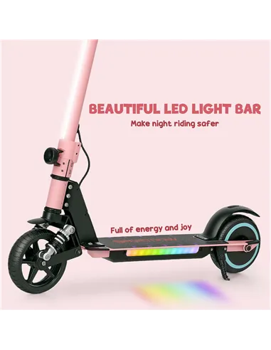 SPORTNOW Folding Electric Scooter for Kids, with Dual Brakes, Front Suspension, LED Colourful Lights, Pink