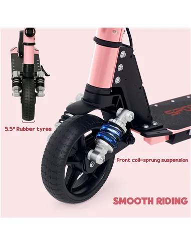 SPORTNOW Folding Electric Scooter for Kids, with Dual Brakes, Front Suspension, LED Colourful Lights, Pink