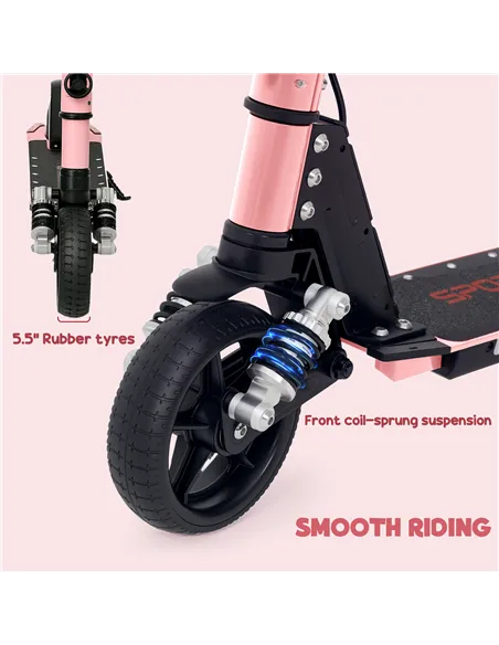 SPORTNOW Folding Electric Scooter for Kids, with Dual Brakes, Front Suspension, LED Colourful Lights, Pink