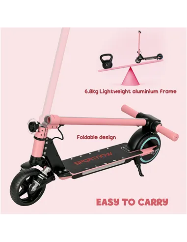 SPORTNOW Folding Electric Scooter for Kids, with Dual Brakes, Front Suspension, LED Colourful Lights, Pink