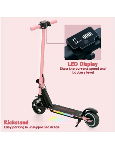 SPORTNOW Folding Electric Scooter for Kids, with Dual Brakes, Front Suspension, LED Colourful Lights, Pink