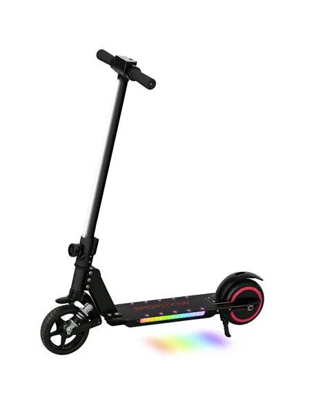 SPORTNOW Folding Electric Scooter for Kids, with Dual Brakes, Front Suspension, LED Colourful Lights, Black