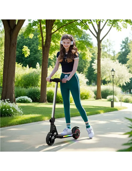 SPORTNOW Folding Electric Scooter for Kids, with Dual Brakes, Front Suspension, LED Colourful Lights, Black