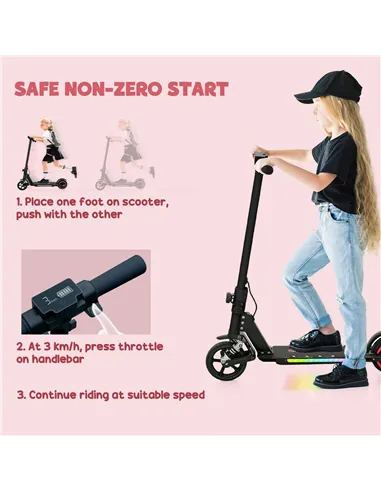 SPORTNOW Folding Electric Scooter for Kids, with Dual Brakes, Front Suspension, LED Colourful Lights, Black