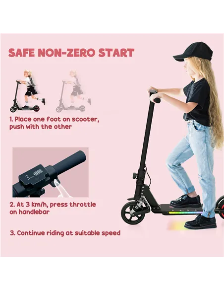 SPORTNOW Folding Electric Scooter for Kids, with Dual Brakes, Front Suspension, LED Colourful Lights, Black