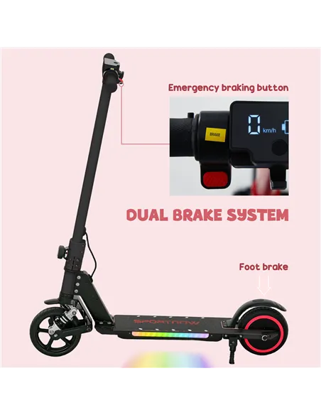 SPORTNOW Folding Electric Scooter for Kids, with Dual Brakes, Front Suspension, LED Colourful Lights, Black